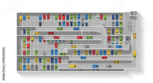 Aerial View of a Crowded Parking Lot with Many Cars.