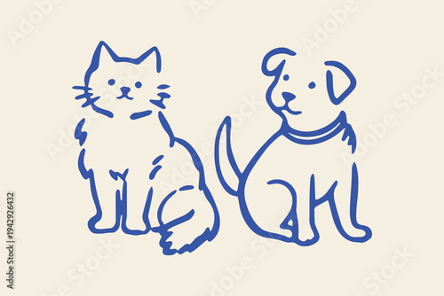 Cat and dog hand drawn vector illustration