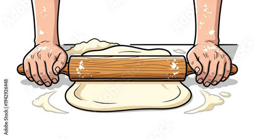 Hands Rolling Dough with Rolling Pin.