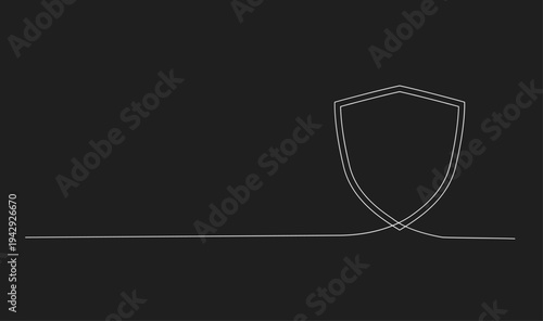 Continuous line art drawing of a double shield icon on a black background, representing security, protection, and privacy concepts.