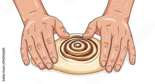 Hands Shaping Cinnamon Roll Dough.