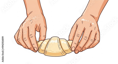 Hands Shaping Croissant Dough Carefully.