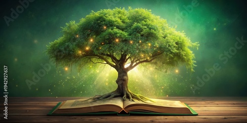 A Luminous Tree Emerging from an Open Book, Symbolizing the Growth of Knowledge and Imagination