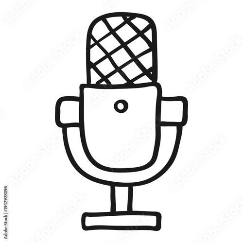 Hand-drawn retro condenser microphone icon, isolated vector illustration