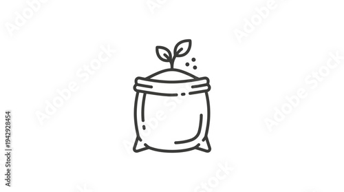Outline vector icon of fertilizer bag with small plant sprout, agriculture nutrient concept 