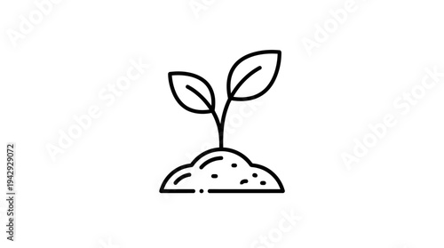 Outline vector icon of sprouting plant growing from soil, farming growth concept
