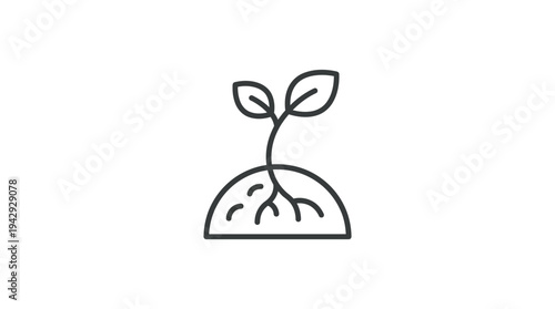 Outline vector icon of sprouting plant growing from soil, farming growth concept