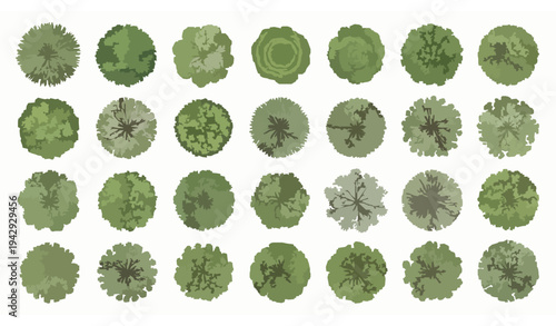 Trees top view vector set for landscape architecture garden planning and outdoor design layout elements