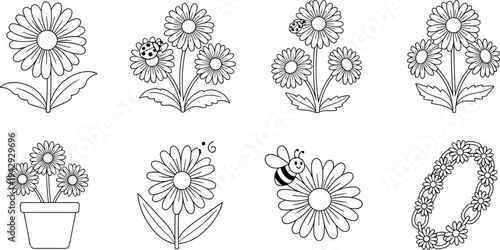 Collection of simple flower illustrations for coloring and design projects