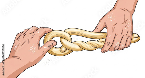 Hands Tying Knot in Rope.
