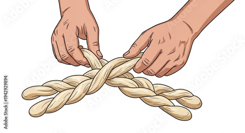 Hands Tying Knot in Rope.