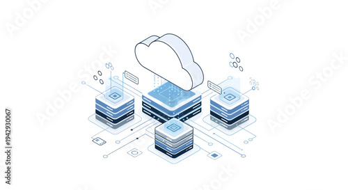 Cloud Computing and Data Storage Infrastructure Isometric Illustration.