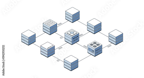 Isometric Blockchain Network with Connected Data Blocks.