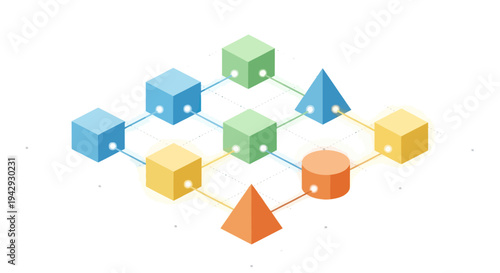 Isometric Blockchain Network with Connected Geometric Shapes.