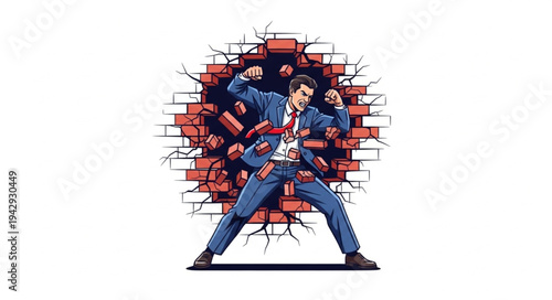 Illustration of Man Fighting Robot.