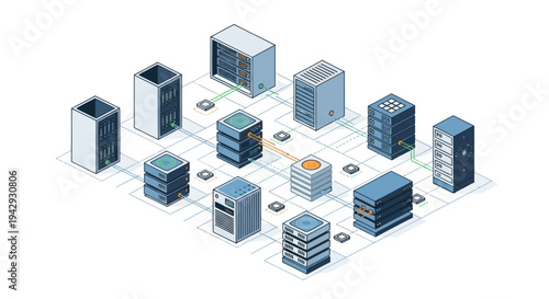 Isometric Network of Servers and Data Centers.