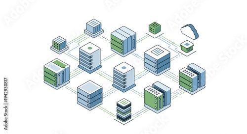 Isometric Network of Servers and Data Centers.