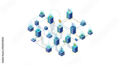 Isometric Network Servers and Data Storage Infrastructure.