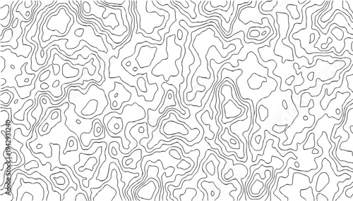 Abstract Topographic Contour Line Pattern Background With Hand-Drawn Map Style Monochrome.