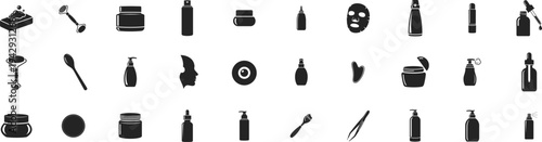 Beauty and Cosmetic Tools Solid Icon Set, Makeup Accessories Silhouette Collection