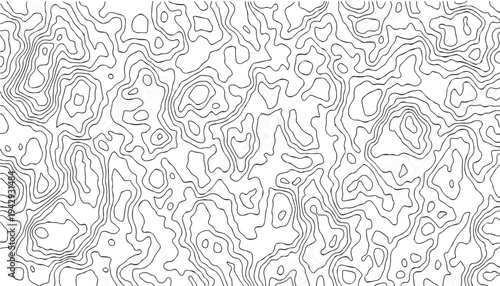 Abstract Topographic Contour Line Pattern Background With Hand-Drawn Map Style Monochrome.