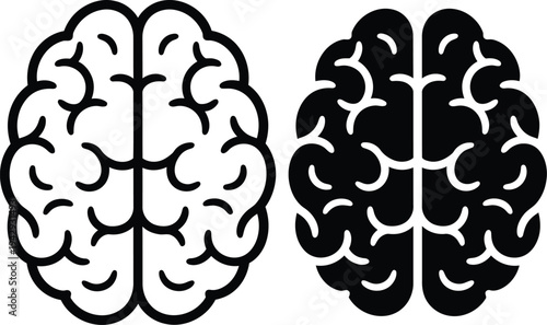 Black and white brain illustration isolated on transparent background