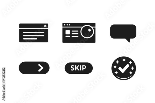 Collection of modern UI icons for web and app interfaces, including windows and buttons
