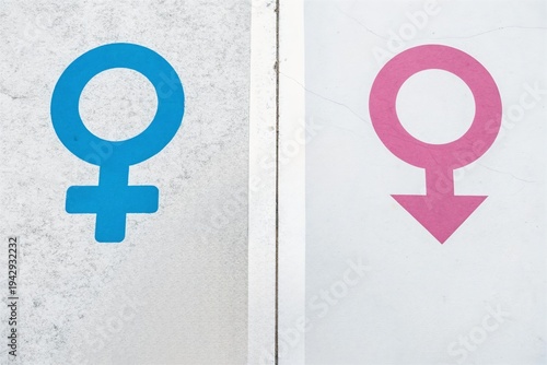 male and female sign on two seperate lane. Gender division and difference