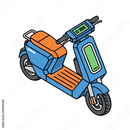 Blue Electric Scooter with Orange Accents.
