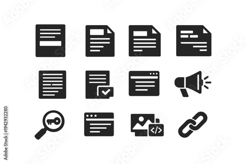 Collection of digital marketing and SEO icons for online business strategy
