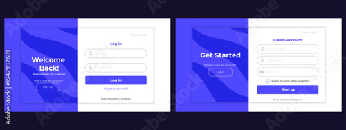 Register and login forms. Sign up and sign in user interfaces. Modern registration design for websites.