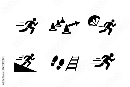 Collection of icons representing different types of movement and challenges