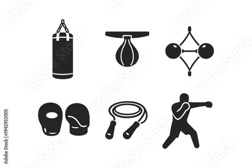 Collection of boxing and fitness equipment icons for training and sports