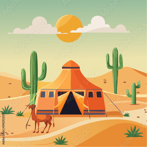 Desert wagon shelter in arid landscape