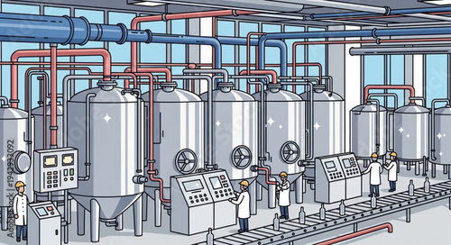 Industrial Brewery Fermentation Tanks and Equipment.