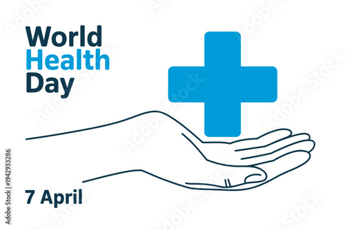 World Health Day palm hand holding blue medical cross symbol