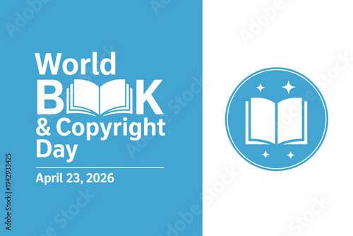 World Book and Copyright Day celebration poster with blue and white design