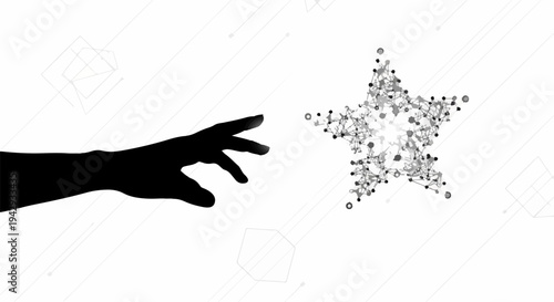 Silhouette of a hand reaching out towards a glowing star made of interconnected points