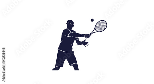 Tennis player silhouette hitting ball isolated against white background