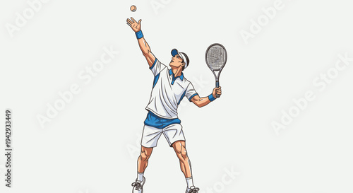 Tennis player serving ball isolated on white background sports illustration