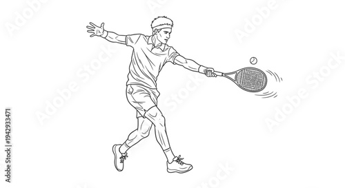 Tennis player swinging racket and serving ball against white background