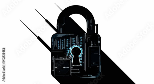 Futuristic digital padlock symbolizing cybersecurity and data protection