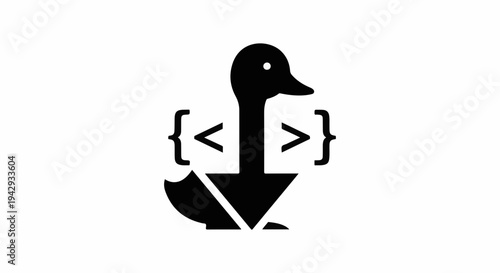 Abstract duck silhouette with coding brackets symbolizing technology and innovation