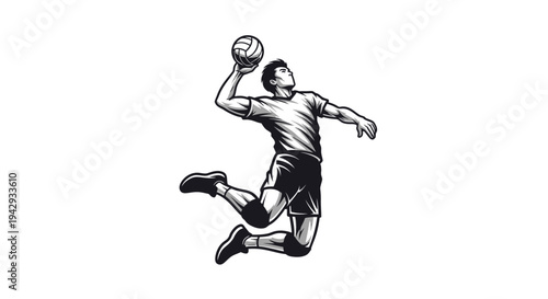 Volleyball player in action silhouette serving or spiking ball vector illustration