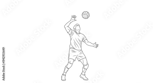 Volleyball player spiking ball action line drawing illustration