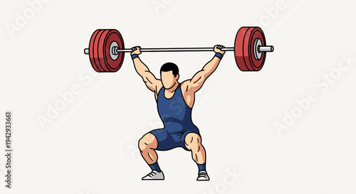 Weightlifter lifting heavy barbell overhead against a neutral background