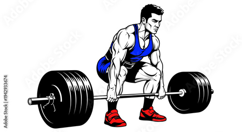 Weightlifter lifting heavy barbell against white background for fitness concept