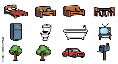 Mega Collection of Pixel Art Furniture and Home Interior Icons