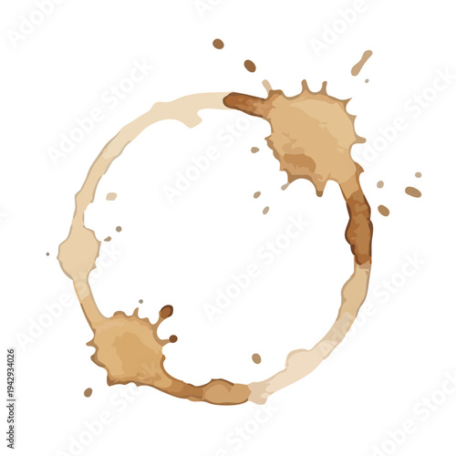 Watercolor coffee stains and splashes set, realistic brown ring marks for vintage design／コーヒー 
