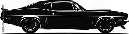 Classic muscle car silhouette in bold black and white line art design